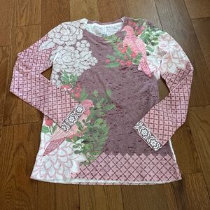 Women’s EUC Whimsey Rose Floral Baby Waffle LS Lightweight T Shirt Sz Med